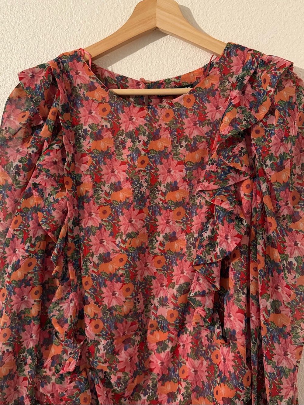 Zara Floral Frilled Draped Dress Bloggers Favorite Size Large - Picture 3 of 10